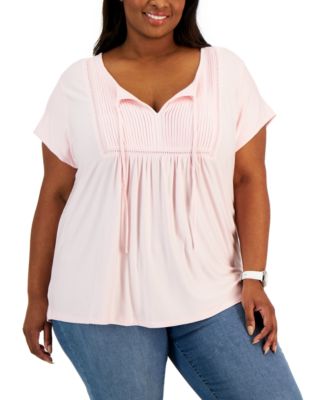 Tommy Hilfiger - Plus Size Tie-Neck Short-Sleeve Top