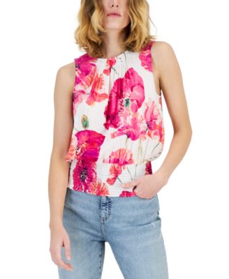 INC International Concepts - Women's Printed Sleeveless Smocked Tank Top