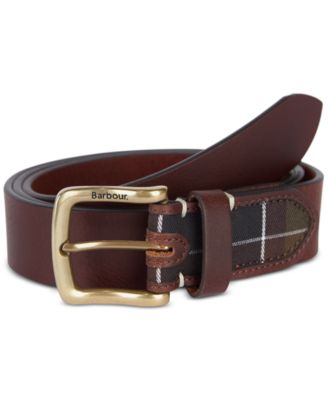 Barbour - Men's Tartan-Trim Leather Belt