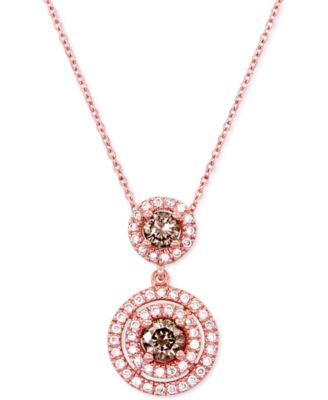 Le Vian - Chocolate Diamond (1/2 ct. t.w.) & Vanilla Diamond (1/4 ct. t.w.) Double Drop Halo 18" Pendant Necklace in 14k Rose Gold