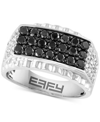 EFFY Collection - Men's Black Diamond (1-1/4 ct. t.w.) & White Diamond (3/4 ct. t.w.) Cluster Ring in 10k White Gold (Also in Blue Diamond)