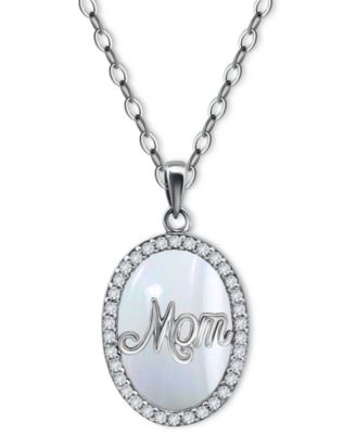 Giani Bernini - Cubic Zirconia & Mother of Pearl Oval "Mom" Halo Pendant Necklace, 16" + 2" extender