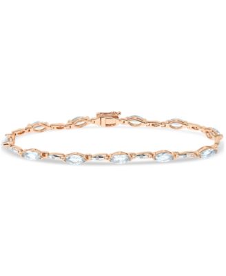 Macy's - Aquamarine (4 ct. t.w.) & Diamond (1/20 ct. t.w.) Link Bracelet Set in Sterling Silver & Rose-Gold Plate