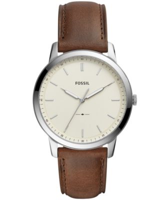 Fossil - Men's Minimalist Brown Leather Strap Watch 44mm