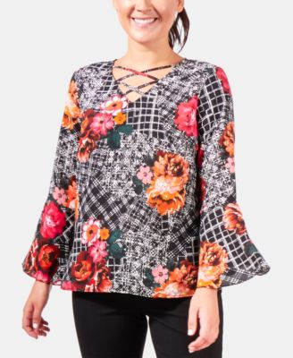 NY Collection - Petite Paisley-Print Bell-Sleeve Top