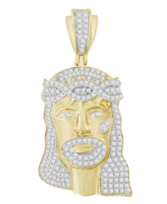 Macy's - Men's Diamond (1/2 ct.t.w.) Christ Head Pendant in 10k Yellow Gold