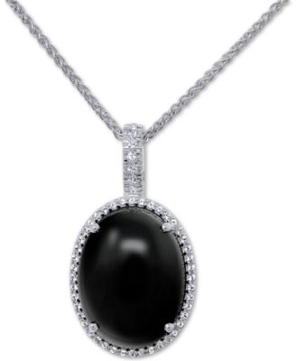 Macy's - Onyx (20 x 15mm) & Swarovski Zirconia 18" Pendant Necklace in Sterling Silver