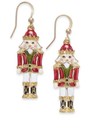 Holiday Lane - Gold-Tone Epoxy Nutcracker Drop Earrings