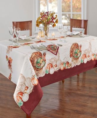 Elrene - Holiday Turkey Bordered Fall Tablecloth, 60"x144"