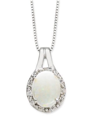 Macy's - Opal (1-1/2 ct. t.w.) & Diamond (1/10 ct. t.w.) 18" Pendant Necklace in Sterling Silver