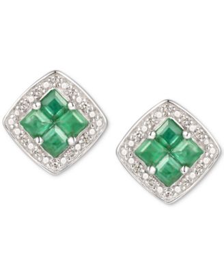 Macy's - Emerald (3/8 ct. t.w.) & Diamond (1/20 ct. t.w.) Stud Earrings in Sterling Silver