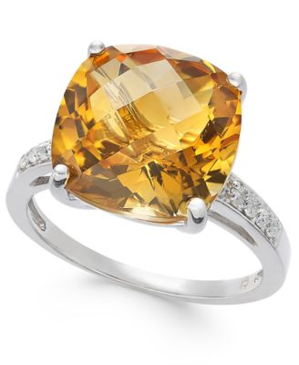 Macy's - Citrine (7 ct. t.w.) & Diamond (1/10 ct. t.w.) Statement Ring in Sterling Silver