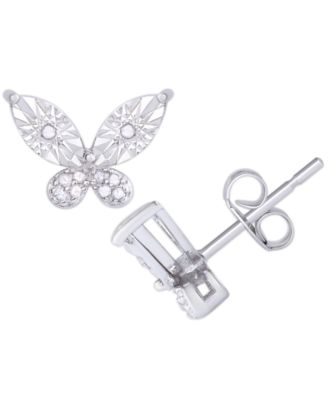 Macy's - Diamond (1/10 ct. t.w.) Butterfly Miracle Plate Stud Earrings in Sterling Silver