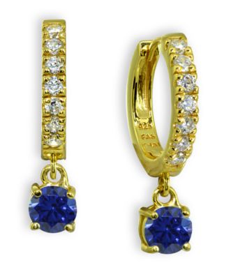 Giani Bernini - Clear & Blue Cubic Zirconia Dangle Drop Huggie Hoop Earring in 18k Gold Plated Sterling Silver