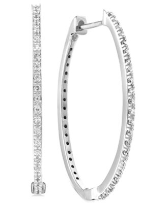 Macy's - Diamond Small Skinny Hoop Earrings (1/6 ct. t.w.) in 14k White Gold-Plated Sterling Silver, 0.75"