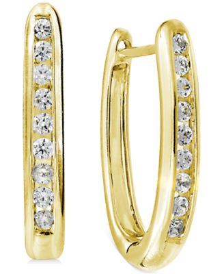 Macy's - Diamond Small Hoop Earrings (1/4 ct. t.w.) in 14k Gold-Plated Sterling Silver, 0.63"