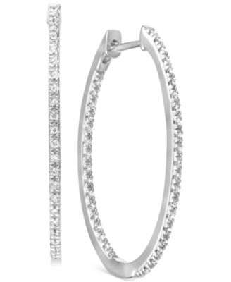Macy's - Diamond Medium Skinny Hoop Earrings (1/4 ct. t.w.) in 14k White Gold-Plated Sterling Silver, 1.1"