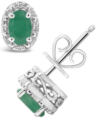 Macy's - Emerald (9/10 ct. t.w.) and Diamond Accent Stud Earrings in Sterling Silver