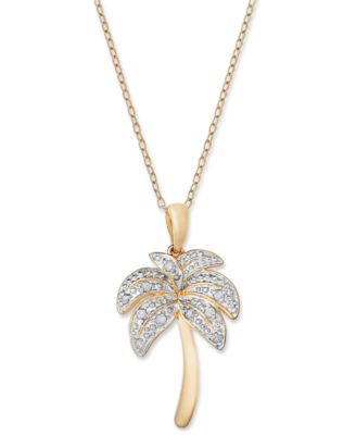 Macy's - Diamond Palm Tree Pendant Necklace in 18k Gold over Sterling Silver and Sterling Silver (1/10 ct. t.w.)