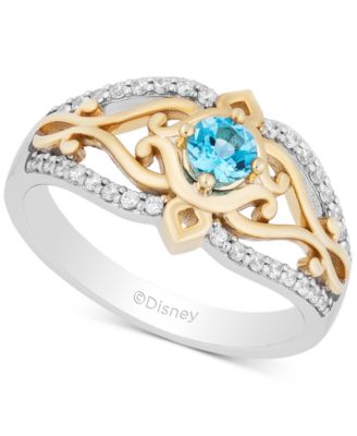 Enchanted Disney Fine Jewelry - Swiss Blue Topaz (1/4 ct. t.w.) & Diamond (1/5 ct. t.w.) Jasmine Ring in 14k Gold & Sterling Silver