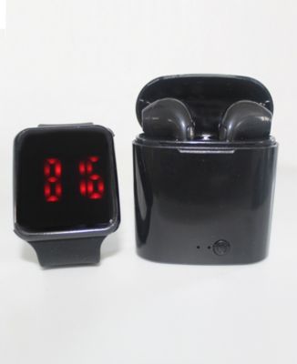 Ztech - Unisex LED Touch Watch and Wireless Headphones with Portable Charging Case Set