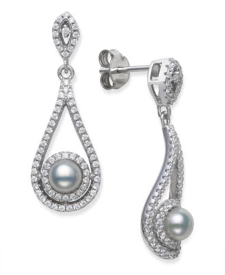 Macy's - Cultured Freshwater Pearl 5-5.5mm and Cubic Zirconia Drop Earrings in Sterling Silver