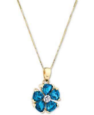 Macy's - Blue Topaz (3 ct. t.w.) & Diamond Accent Flower 18" Pendant Necklace in 14k Gold