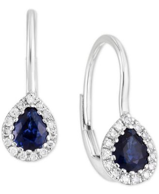 Macy's - Sapphire (3/4 ct. t.w.) & Diamond (1/8 ct. t.w.) Teardrop Halo Drop Earrings in 14k White Gold