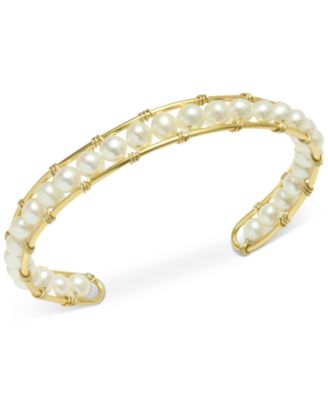 Macy's - Cultured Freshwater Pearl (5mm) Cuff Bracelet in 14k Gold-Plated Sterling Silver