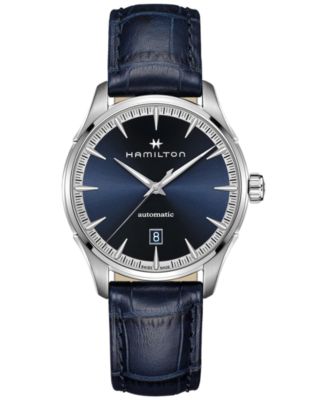 Hamilton - Men's Swiss Automatic Jazzmaster Blue Leather Strap Watch 40mm