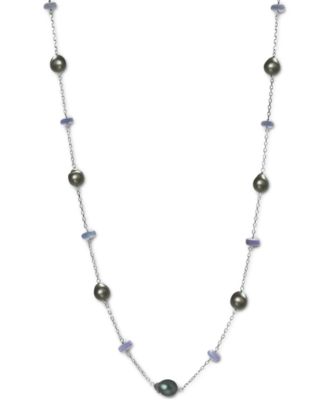 Macy's - Cultured Tahitian Pearl (9mm) & Tanzanite (3 ct. t.w.) 24" Statement Necklace in Sterling Silver