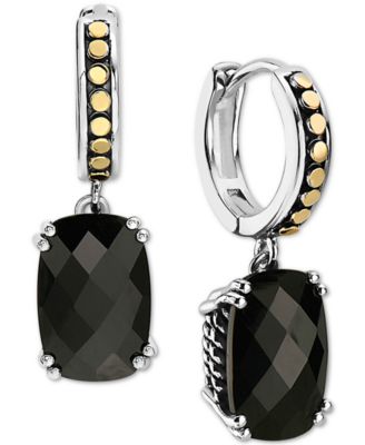 EFFY Collection - Onyx Dangle Hoop Drop Earrings in Sterling Silver & 18k Gold