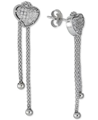 Macy's - Diamond Heart Cluster Chain Drop Earrings (1/4 ct. t.w.) in Sterling Silver