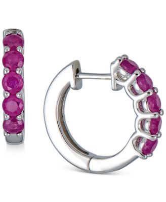 Macy's - Emerald Small Hoop Earrings (1-1/2 ct. t.w.) in Sterling Silver, 0.67" (Also in Ruby & Sapphire)