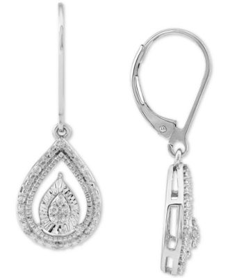 Macy's - Diamond Teardrop Leverback Drop Earrings (1/10 ct. t.w.) in Sterling Silver