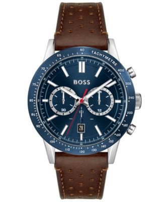 BOSS - Men's Chronograph Brown Leather Strap Watch 44mm