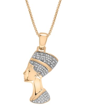Macy's - Men's Diamond Nefertiti 22" Pendant Necklace (1/4 ct. t.w.) in 14k Gold-Plated Sterling Silver