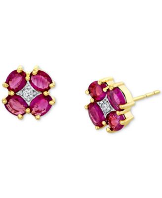 Macy's - Ruby (2 ct. t.w.) & Diamond (1/20 ct. t.w.) Flower Stud Earrings in 14k Gold