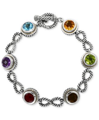 EFFY Collection - Multi-Gemstone Station Link Bracelet (12-3/4 ct. t.w.) in Sterling Silver & 18k Gold-Plate