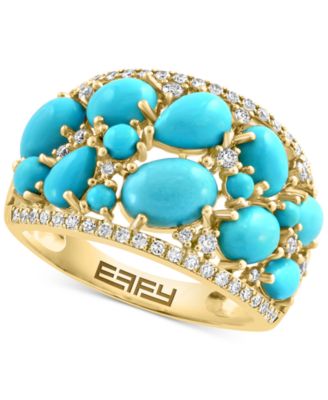 EFFY Collection - Turquoise & Diamond (1/3 ct. t.w.) Openwork Cluster Ring in 14k Gold