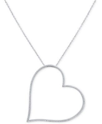 Macy's - Diamond Large Open Heart 18" Pendant Necklace (3/4 ct. t.w.) in Sterling Silver