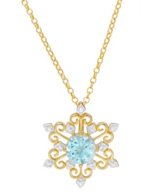 Macy's - Blue Topaz Snowflake 18" Pendant Necklace (1 ct. t.w.) in Sterling Silver & 14k Gold-Plate
