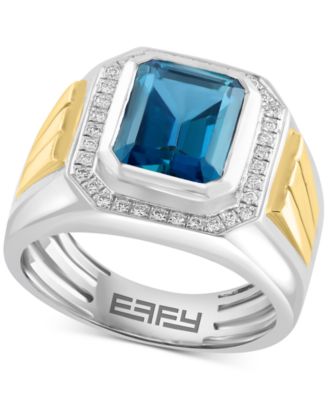 EFFY Collection - Men's London Blue Topaz (5-1/10 ct. t.w.) & Diamond (1/5 ct. t.w.) Ring in Sterling Silver & 18k Gold-Plate