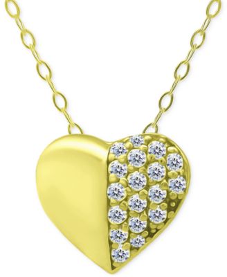 Giani Bernini - Cubic Zirconia Pav&eacute; Heart Pendant Necklace in 18k Gold-Plated Sterling Silver, 16" + 2" extender