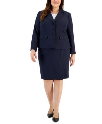 Le Suit - Plus Size Tonal-Check-Print 3-Button Skirt Suit