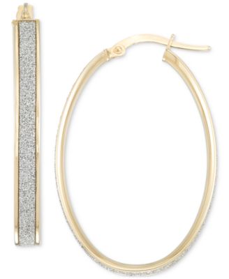 Macy's - Polished Oval Glitter Hoop Earrings in 14k Gold, 1-1/4"