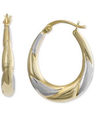 Macy's - Tapered Oval Small Hoop Earrings in 10k Two-Tone Gold
