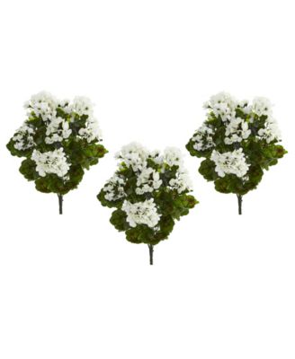 Nearly Natural - 3-Pc. Geranium UV-Resistant Indoor/Outdoor Artificial Bush Set