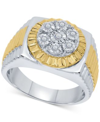 Macy's - Men's Diamond Two-Tone Cluster Ring (1/5 ct. t.w.) in Sterling Silver & 18k Gold-Plate