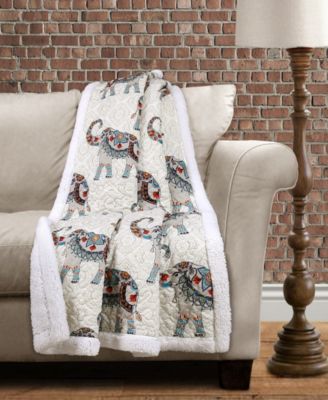 Lush Décor - Hati Elephants Throw Navy/Turquoise Sherpa